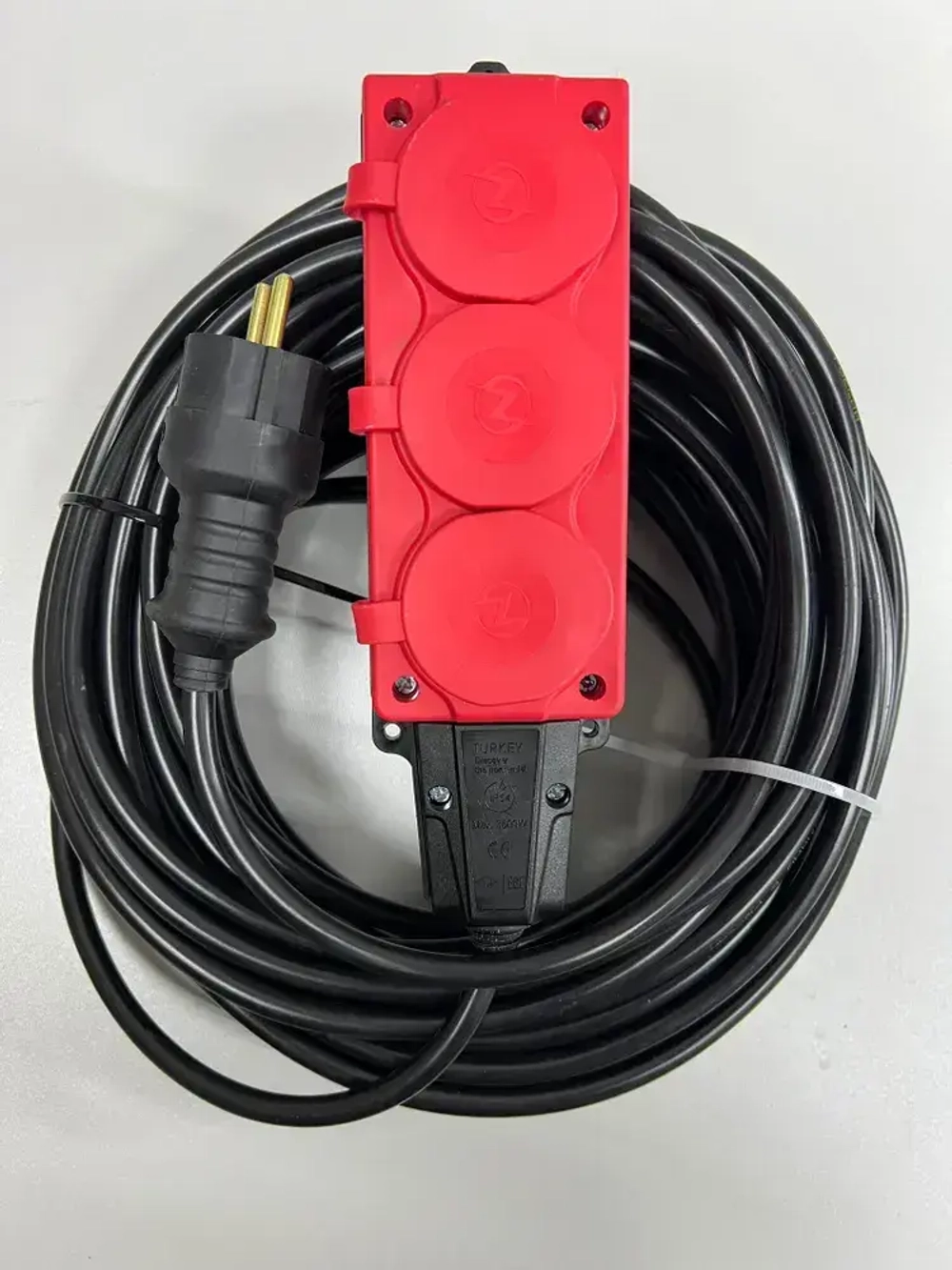 Удлинитель силовой строительный без заземление NE-AD 2x2,5-50m-IP54 в бухте электрический сетевой садовый уличный для газонокосилки 50 метров 3 розетки 16А