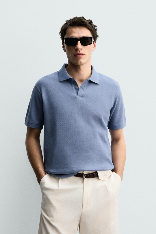 ZARA ПОЛО ПИКЕ REGULAR FIT, СИНИЙ