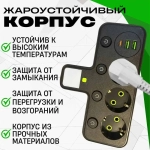 Тройник в розетку 3 гнезда с раздельными выключателями, сетевой фильтр с USB, Type-C