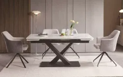 "Юпитер" стол интерьерный раздвижной обеденный из керамики, цвет белый глянцевый