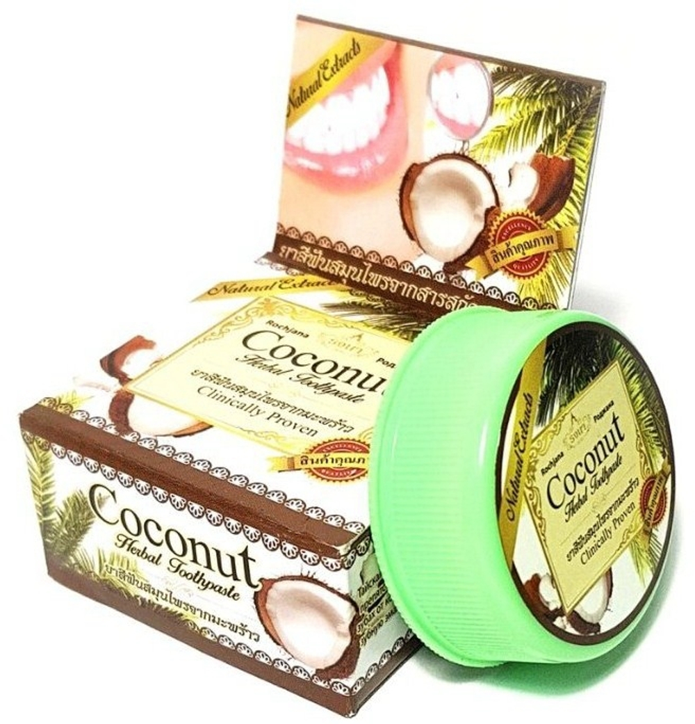 [Rochjana] Coconut Toothpaste - Тайская Травяная Зубная Отбеливающая Паста - Кокос,  30 гр