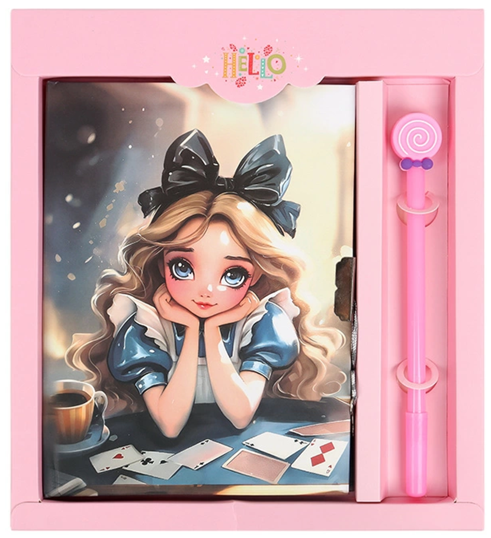 Блокнот 13,5*18 см 50л. с замком "Алиса в стране чудес" с ручкой (Darvish)