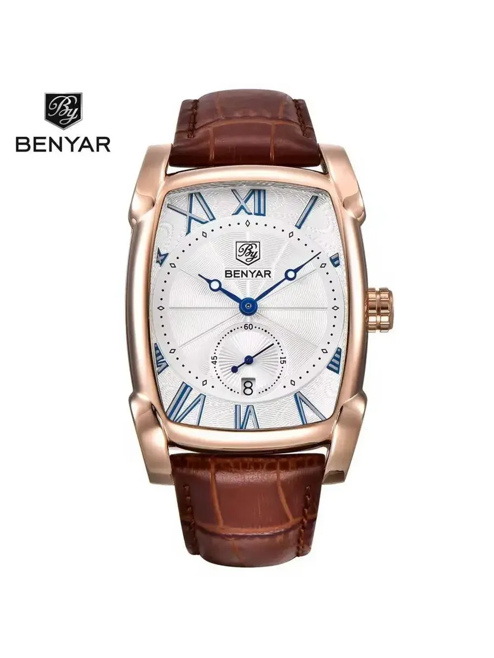 Часы наручные кварцевые BENYAR на кожаном ремешке, золотистый/коричневый W9790-02