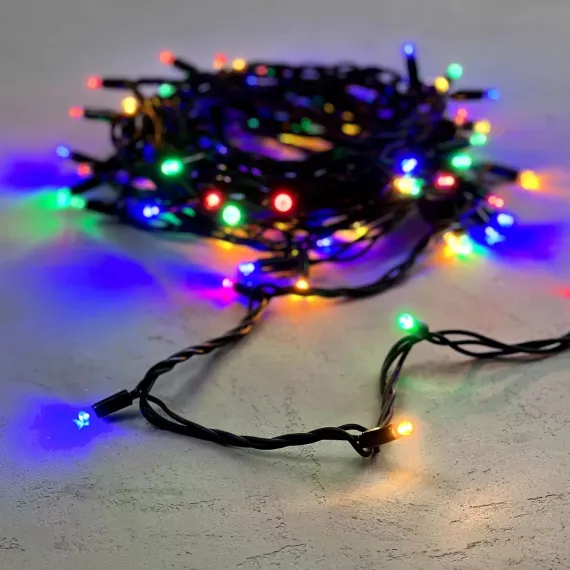 Гирлянда Нить 10 м., разноцветный, 220В, 75 LED, Провод Черный Каучук, IP65, LTC (LL75-1-2M)