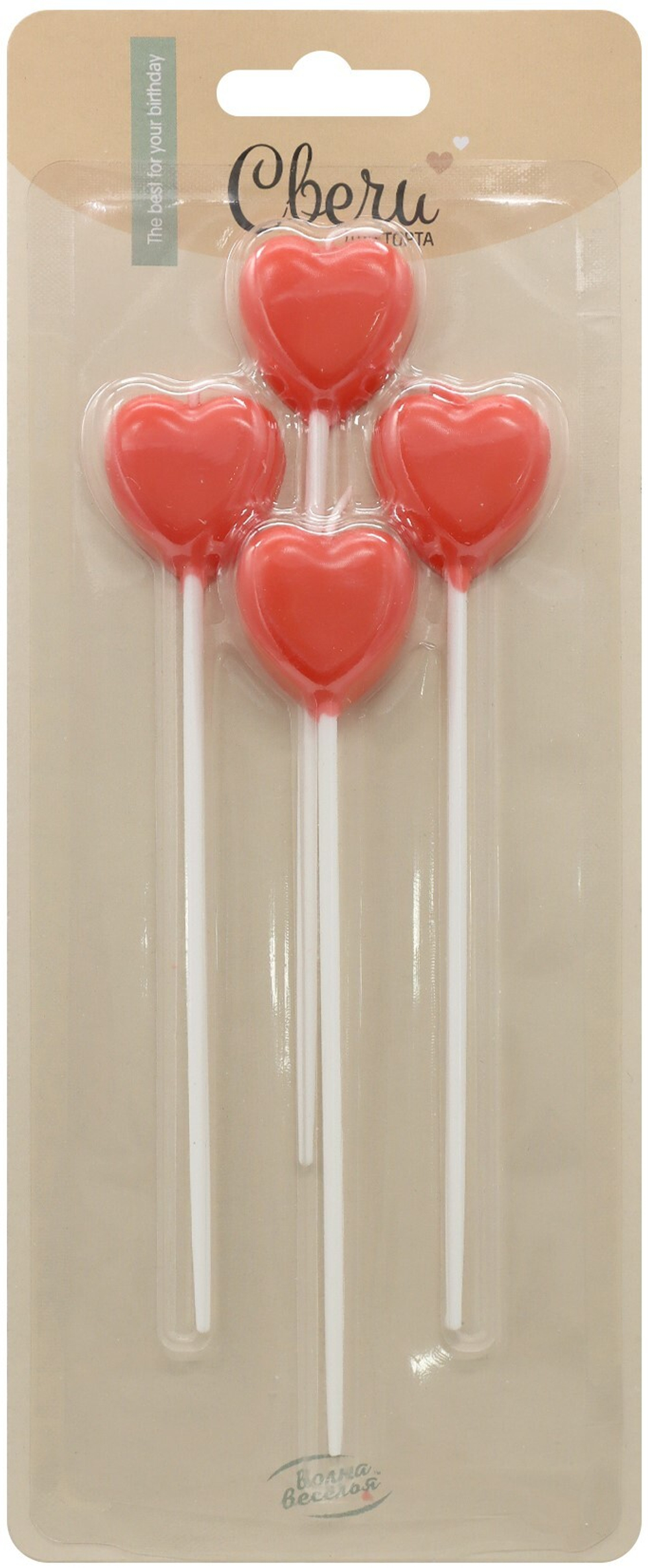 Свечи Сердце, на шпажке, Красный, 2,5*3 см, 4 шт. с держат.