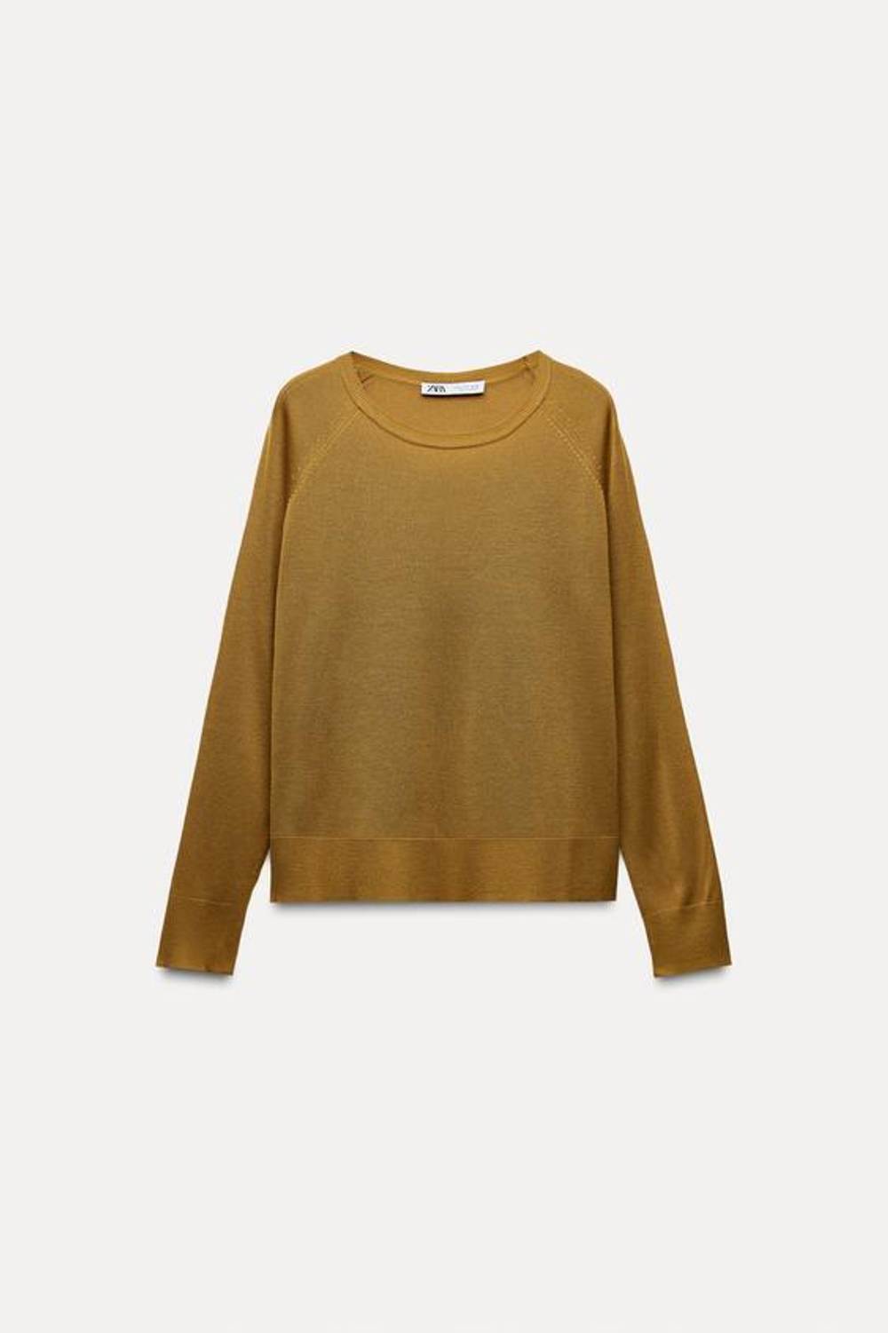 ZARA БАЗОВЫЙ ДЖЕМПЕР ИЗ ТОНКОГО ТРИКОТАЖА, ЦВЕТ ОЛИВКОВОГО МАСЛА