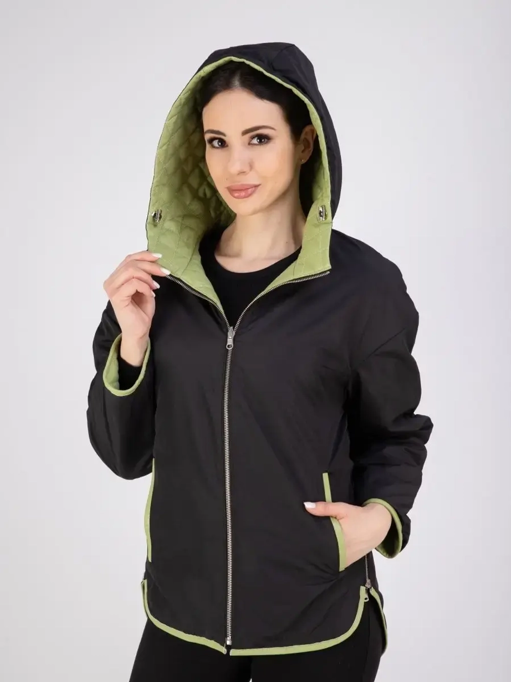 Куртка кожаная двухсторонняя с капюшоном демисезон