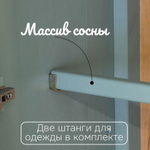 Шкаф для одежды Карлос из сосны, 2 двери, 105х50х173, со штангой и полками, эвкалипт
