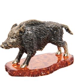 AM- 995 Фигурка «Кабан» (латунь, янтарь)