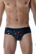 Мужские трусы-слипы с разноцветными сердцами (Размер: M) (Цвет: черный)