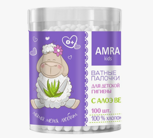 ВАТНЫЕ ПАЛОЧКИ AMRA ДЕТСКИЕ АЛОЭ ВЕРА 100ШТ
