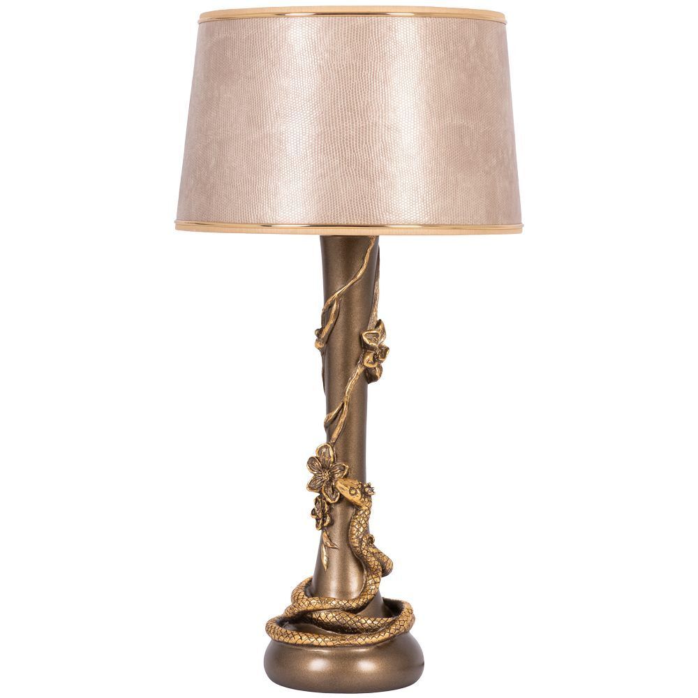 Настольная лампа Змея Катари Бронза с абажуром Тюссо Игуана Беж
