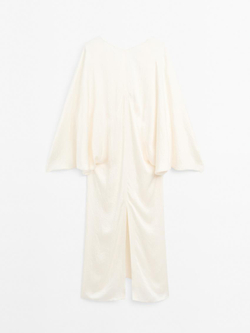 Massimo Dutti Платье-кимоно из струящегося атласа - STUDIO, натуральный, кремовый