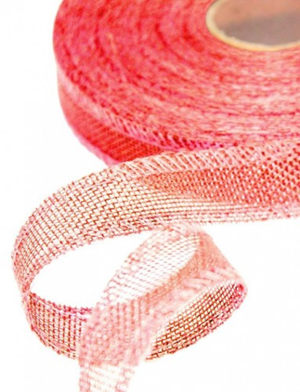 Лента Льняная 2,5см х 28м с проволокой (Красный)