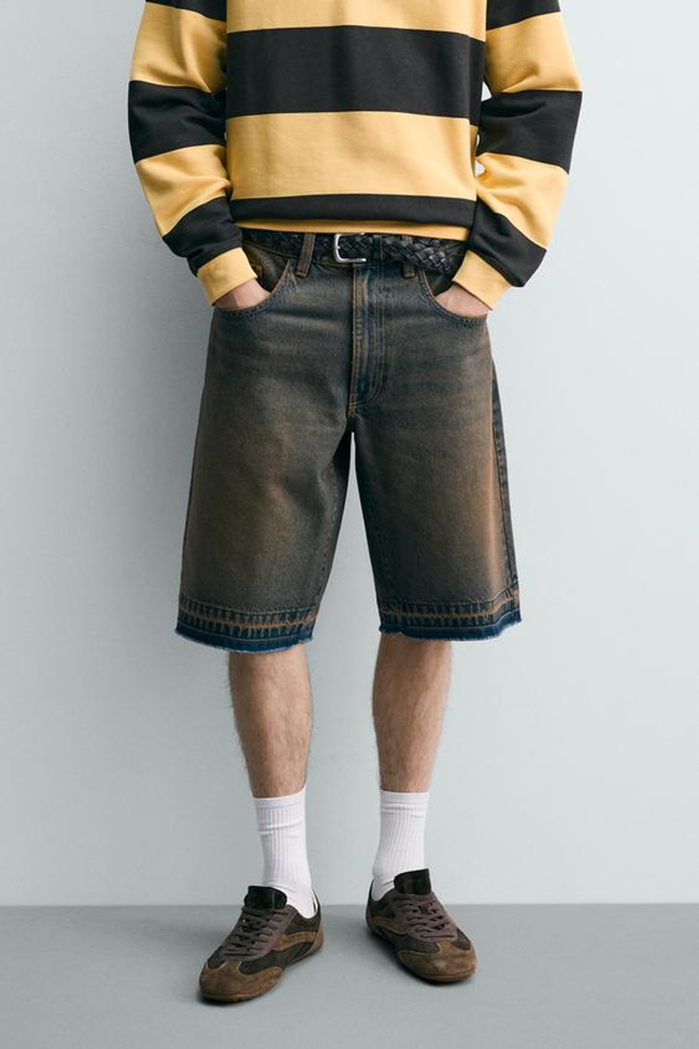 ZARA ДЖИНСОВЫЕ ШОРТЫ RELAXED FIT, ЗЕЛЕНОВАТО-СИНИЙ