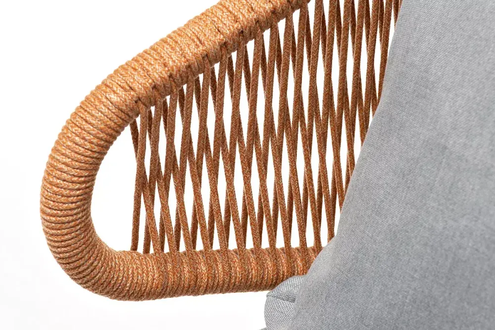 "Милан" кресло плетеное из роупа, каркас алюминий светло-серый (RAL7035) муар, роуп оранжевый меланж круглый, ткань светло-серая