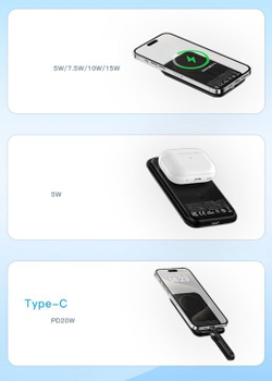 Внешний магнитный аккумулятор с беспроводной зарядкой Maxco Future Magnetic Two-Way, 5000 mAh, 15W, в коже Nappa, Серый