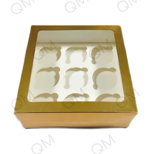 Коробка под капкейки с прямоугольным окном 235*235*100 мм (9) (золото), 50шт