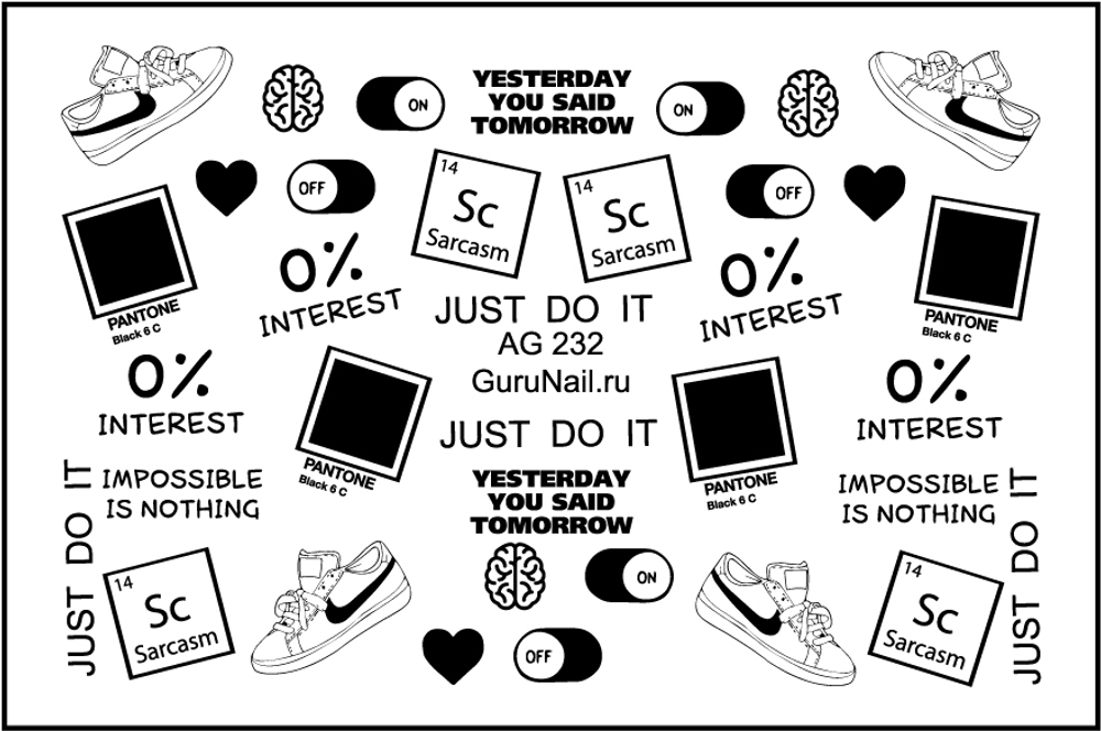 Gurunail Слайдер-дизайн аэрография 232 Надписи, черный