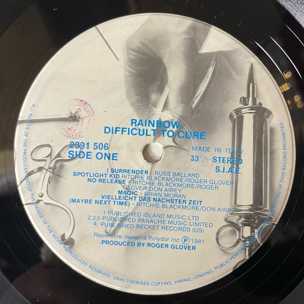 Винтажная виниловая пластинка LP Rainbow Difficult To Cure (Italy 1981)