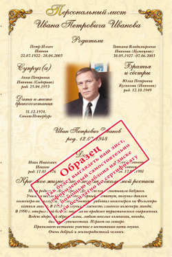 Образец персонального листа