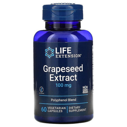 Антиоксиданты Life Extension, Экстракт виноградных косточек, 100 мг, 60 вегетарианских капсул