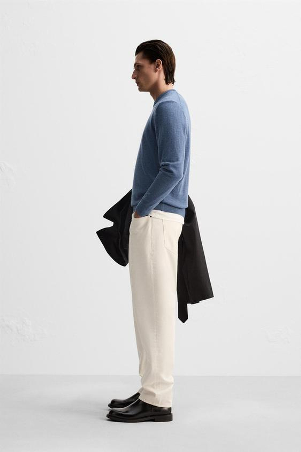 ZARA СВИТЕР ИЗ МЕРИНОСОВОЙ ШЕРСТИ, СИНИЙ С МЕЛАНЖЕВЫМ ЭФФЕКТОМ