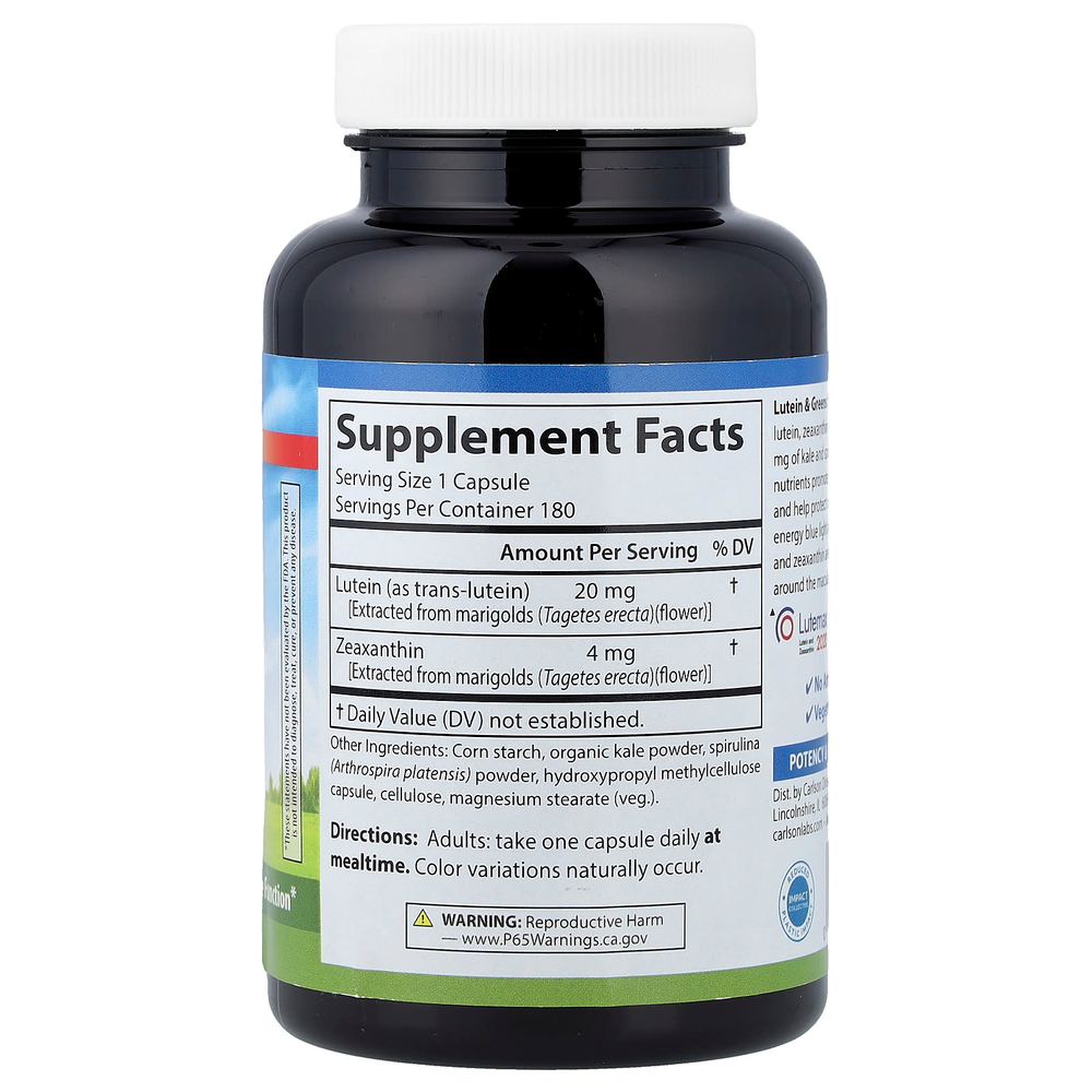Carlson, Лютеин и зелень, 180 вегетарианских капсул