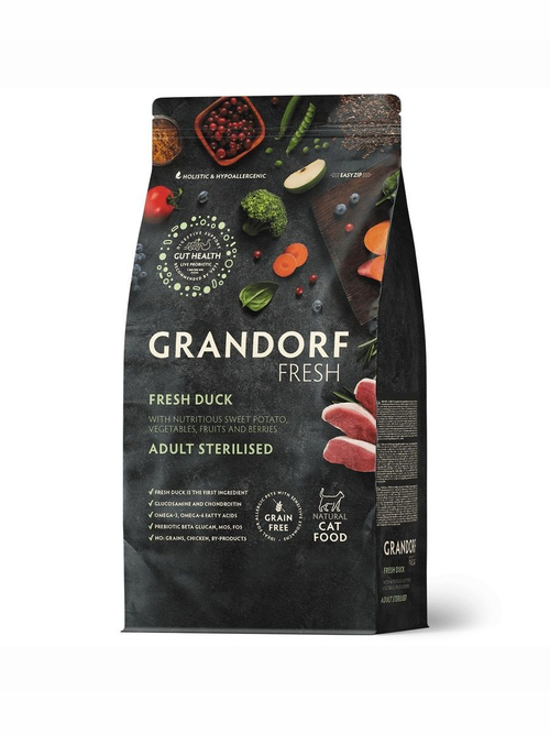 Grandorf Fresh Cat Potato корм сухой беззерновой для стерилизованных кошек утка,батат