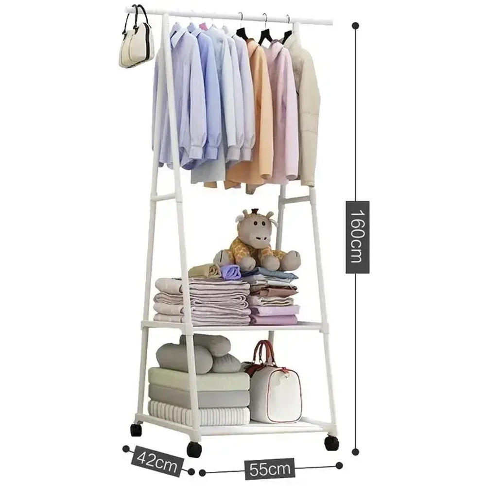 Вешалка напольная на колесиках 160х42х55 белая