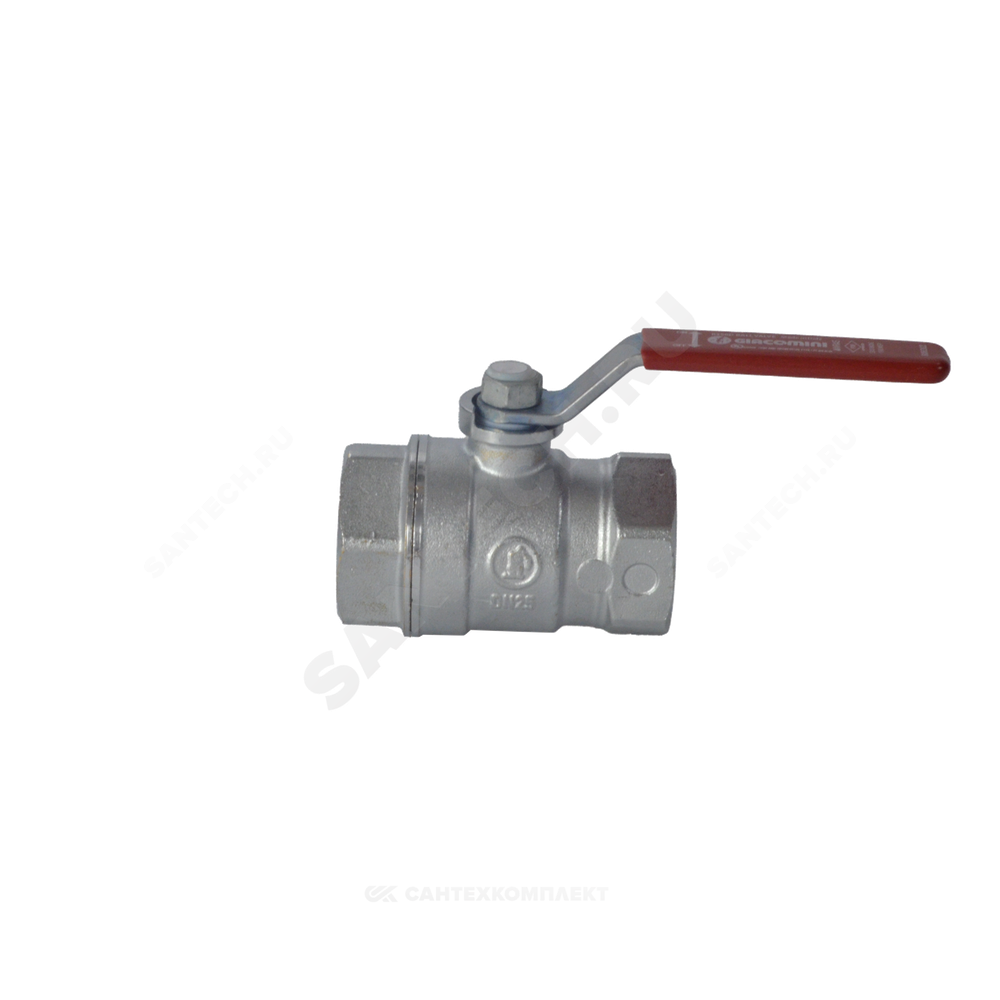 Кран шаровой латунь хром R250D Ду 100 Ру42 ВР рычаг красный Giacomini R250X011