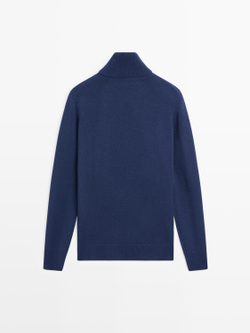 Massimo Dutti Длинный трикотажный свитер с высоким воротником, цвет океана