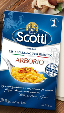 Рис длиннозерный Арборио для ризотто, шлифованный, белый, крупа Riso Scotti Italiano Per Risotto, 500 г., гарнир без глютена