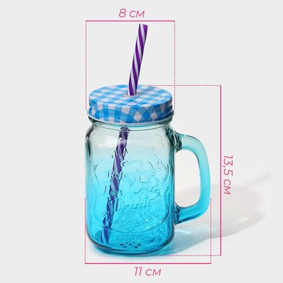 Банка стеклянная с крышкой и трубочкой Доляна «Галерея», 500 мл, 11×8×13,5 см, цвет МИКС