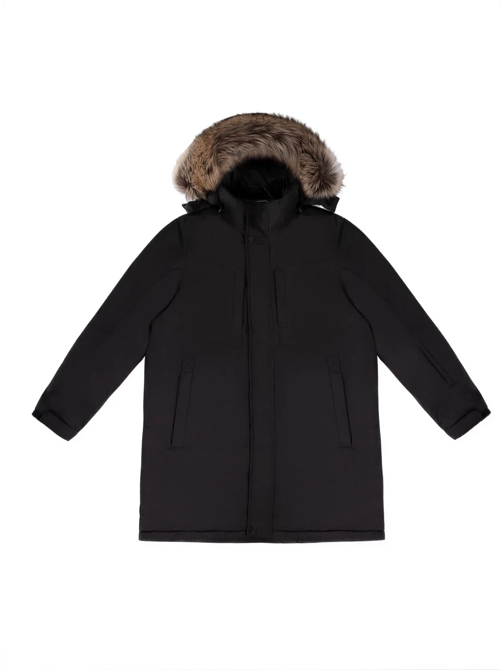 Куртка удлиненная утепленная с мехом черная