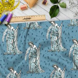 Ткань блэкаут древнегреческие богини на голубом фоне