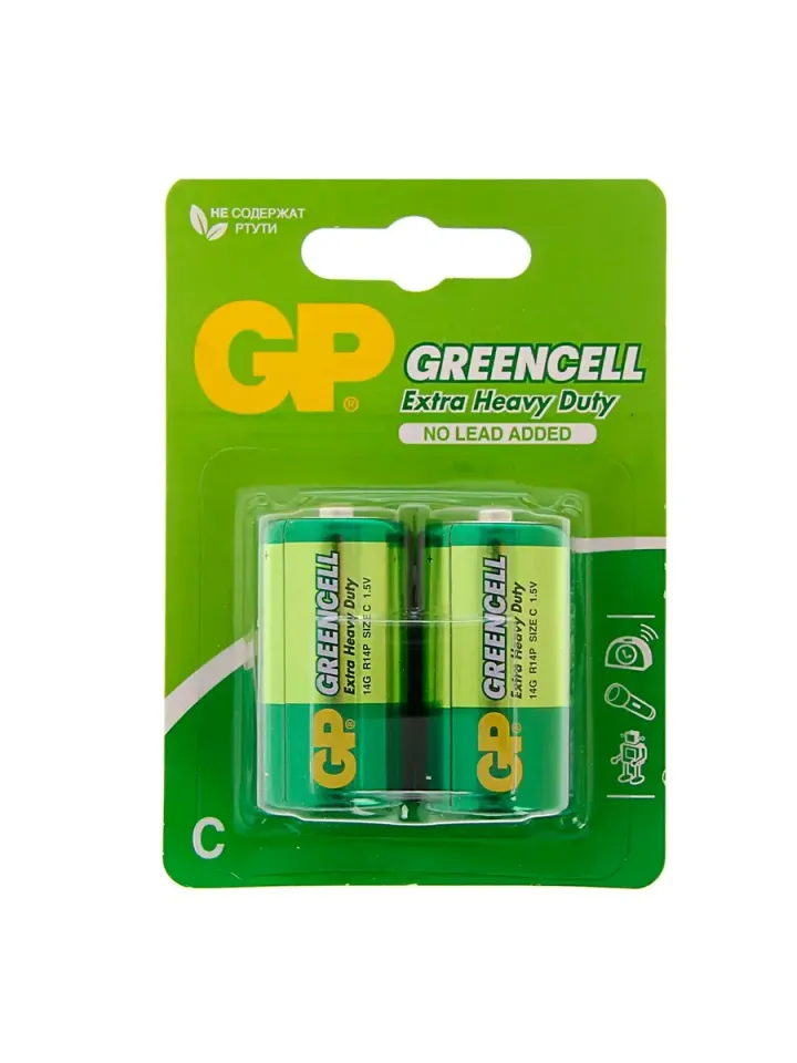 Батарейка солевая 2 шт GP Greencell Extra Heavy Duty R14