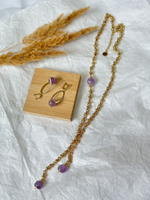 Серьги "качели" с аметистом, оттенок золото