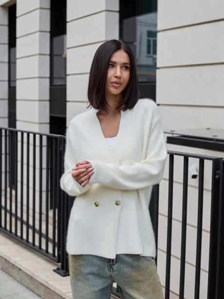 Молочный кашемировый кардиган с шалевым воротником