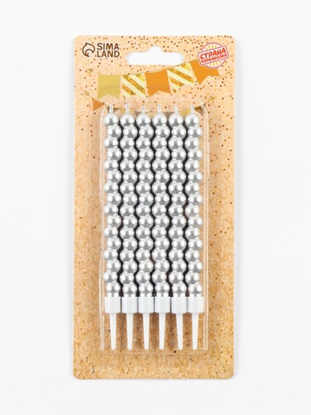 Свечи для торта "Жемчужины" серебро с держателями (6 шт/уп.)