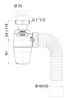 СИФОН WIRQUIN NEO AIR SYSTEM С ВЫПУСКОМ 1 1/2X40 И ГОФРОТРУБОЙ L800ММ 40X40/50ММ WIRQUIN 04582