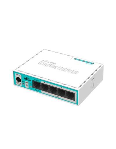 Маршрутизатор MikroTik hEX lite with 850MHz CPU, 64MB RAM, 5 LAN ports, RouterOS L4, plastic case, PSU