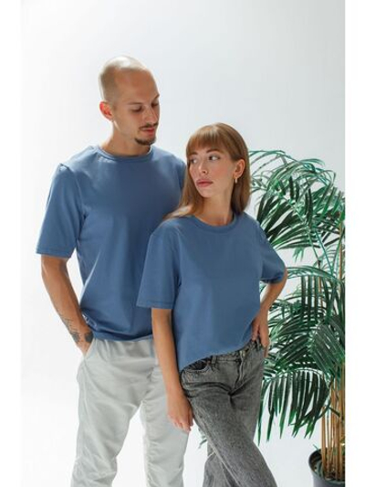 Футболка унисекс синяя повседневная базовая оверсайз