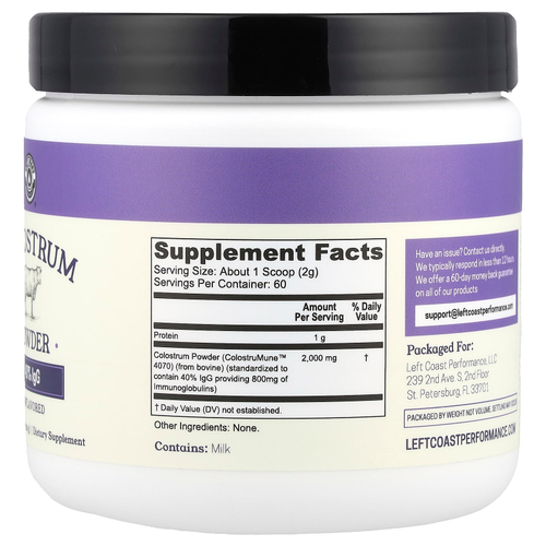 Left Coast Performance, молозиво, порошок, без добавок, 120 г (4,23 унции)