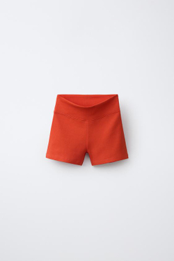 ZARA КОРОТКИЕ ВЕЛОСИПЕДКИ В РУБЧИК, ОРАНЖЕВЫЙ