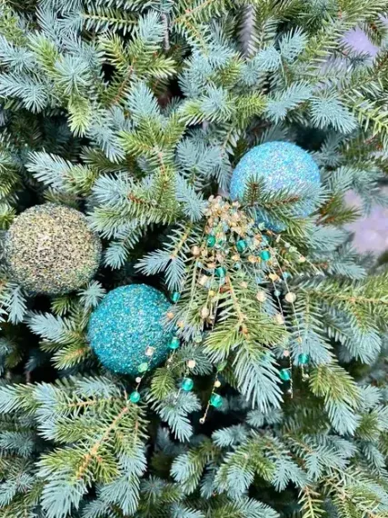 Ветвь Россыпь кристалов бирюзово-золотая 56 см., 1 шт., Christmas DeLuxe (86615)