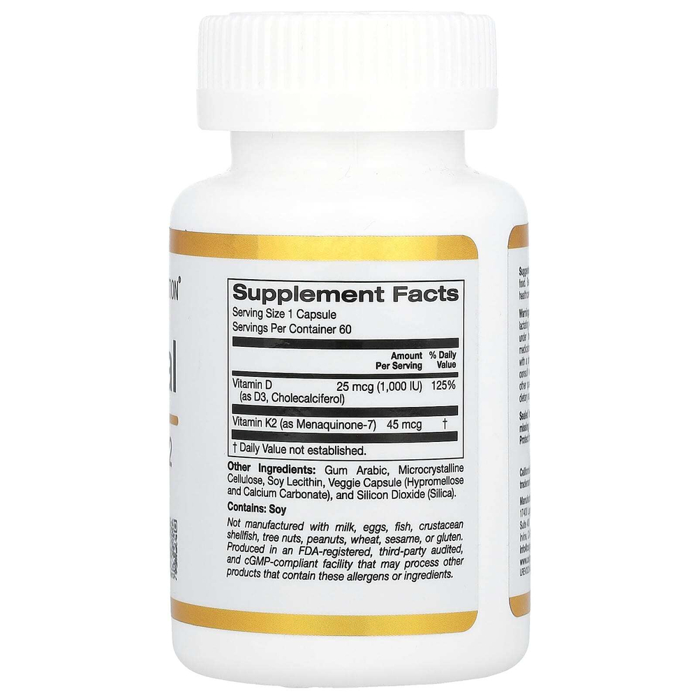 California Gold Nutrition, липосомальные витамины K2 и D3, 60 вегетарианских капсул