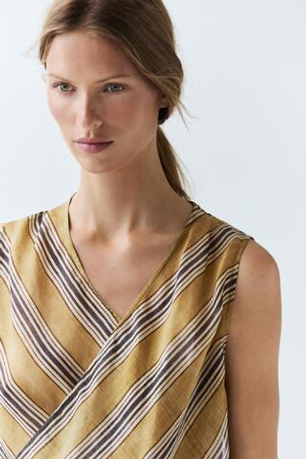 Massimo Dutti Струящийся топ в полоску из смесового рами, темно-желтый