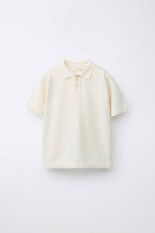ZARA ОДНОТОННОЕ ПОЛО РЕЛЬЕФНОЙ ВЯЗКИ, ЭКРЮ