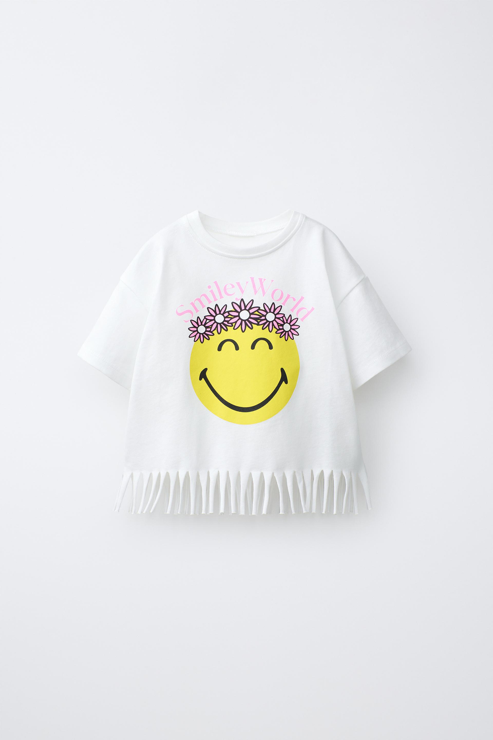 ZARA ФУТБОЛКА С БАХРОМОЙ SMILEYWORLD ®, ЖЕЛТОВАТО-БЕЛЫЙ